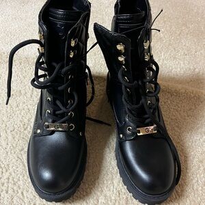 GBG Los Angeles Black Combat Boots with Gold Accents
